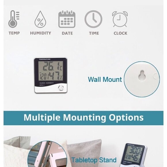🌷NEW Digital Hygrometer Thermometer Humidity Temperature Weather Station Clock - Picture 9 of 16